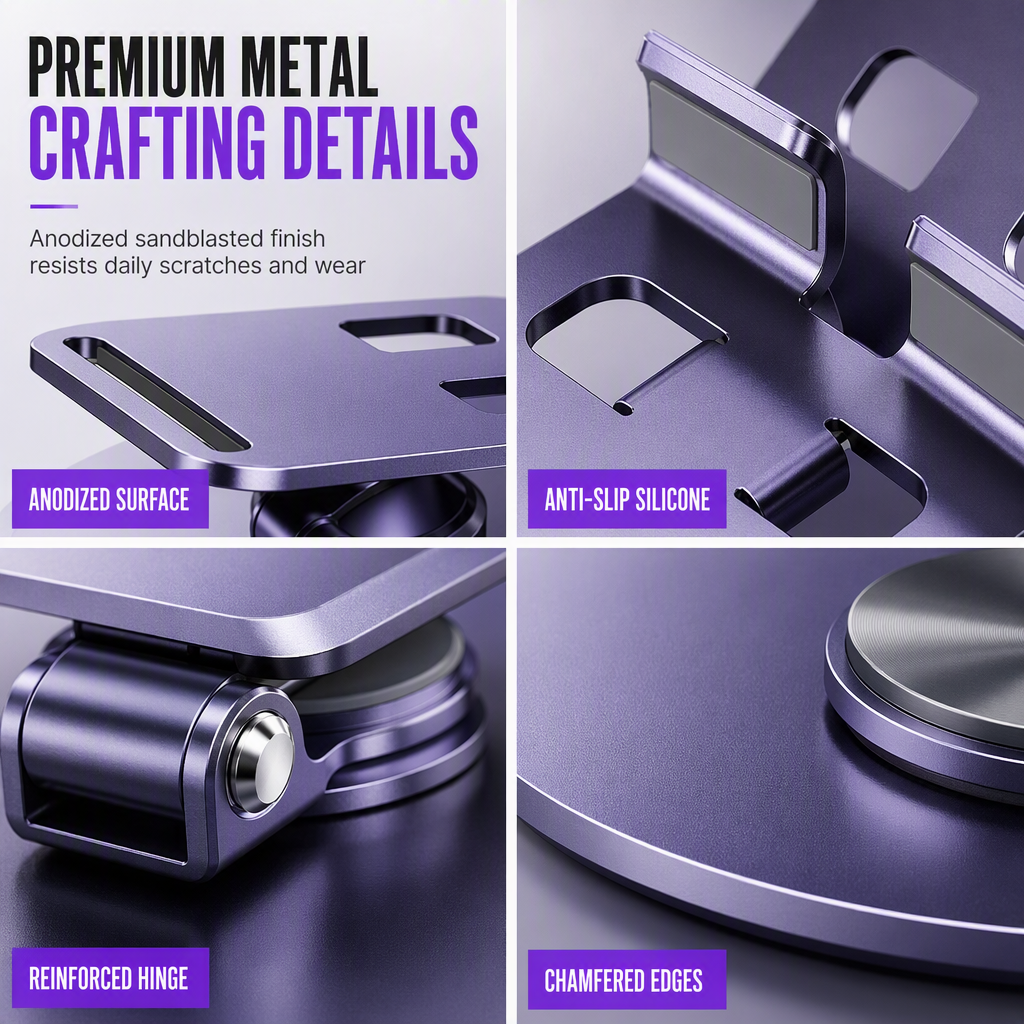 ✨Premium All-Metal Phone Stand – 360° Rotating Desktop Holder