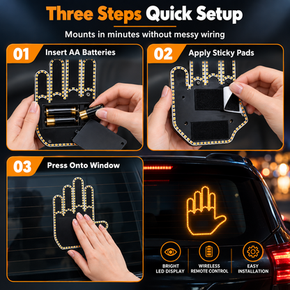 Interactive LED Car Gesture Light with Remote Control Finger Palm Warning Light for Vehicle Rear Window