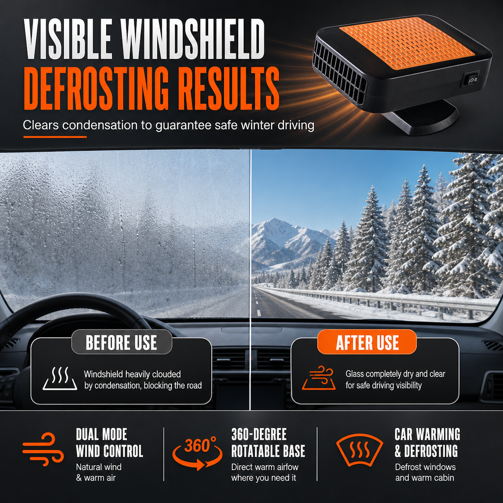 📢📢50% OFF !! ⏰Portable 12V Car and Windshield Defroster Defogger Fan for Vehicles