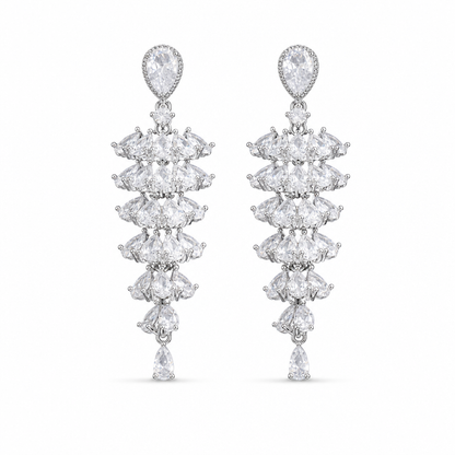 S925 Sterling Silver Post Micro Pave Zircon Fan Shaped Skirt Earrings for Women Elegant Exquisite Ear Jewelry 1 Pair