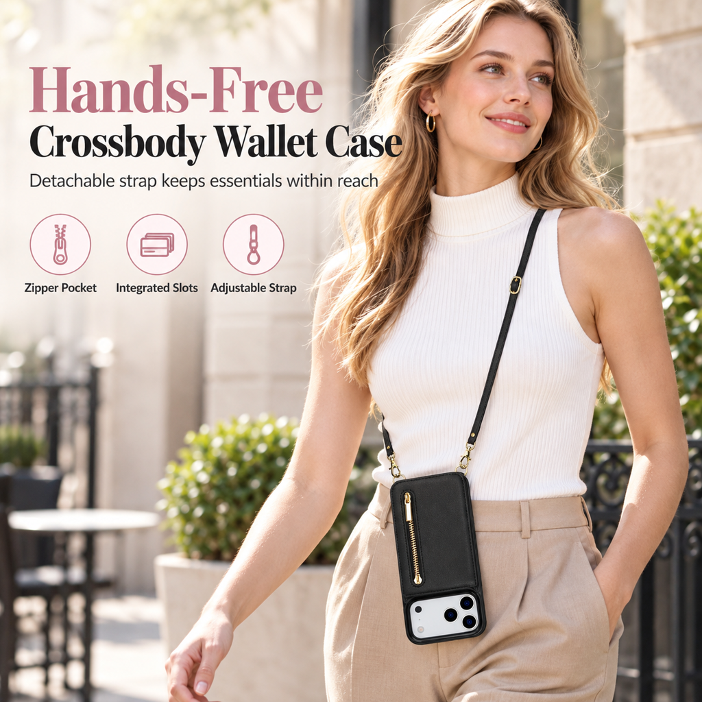 Crossbody Wallet Phone Case with Zipper Pocket Card Holder Kickstand