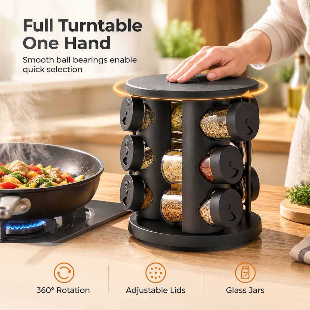 Stainless Steel 360 Degree Rotating Spice Rack Countertop Turntable Seasoning Bottle Organizer for Kitchen