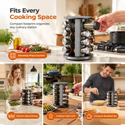 Stainless Steel 360 Degree Rotating Spice Rack Countertop Turntable Seasoning Bottle Organizer for Kitchen