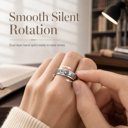 📢📢50% OFF !! ⏰Silver Titanium Steel Spinner Ring with God Is Within Her She Will Not Fall Engraving
