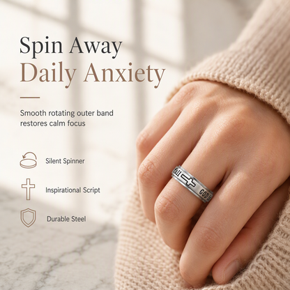 📢📢50% OFF !! ⏰Silver Titanium Steel Spinner Ring with God Is Within Her She Will Not Fall Engraving
