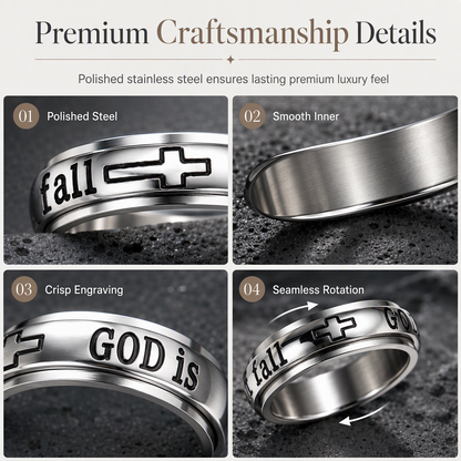 📢📢50% OFF !! ⏰Silver Titanium Steel Spinner Ring with God Is Within Her She Will Not Fall Engraving
