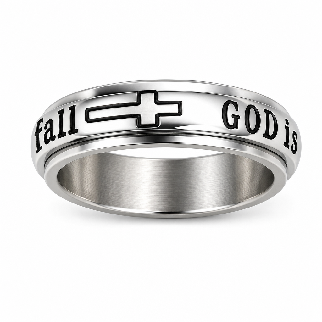 📢📢50% OFF !! ⏰Silver Titanium Steel Spinner Ring with God Is Within Her She Will Not Fall Engraving