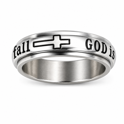 📢📢50% OFF !! ⏰Silver Titanium Steel Spinner Ring with God Is Within Her She Will Not Fall Engraving