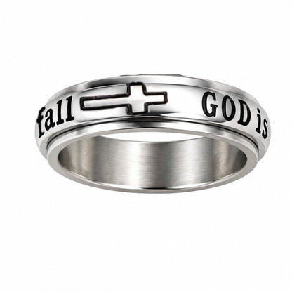 📢📢50% OFF !! ⏰Silver Titanium Steel Spinner Ring with God Is Within Her She Will Not Fall Engraving