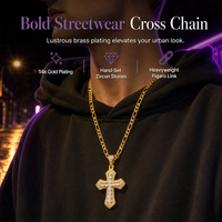 📢📢50% OFF !! ⏰Hip Hop Double Layer Baguette Rhinestone Cross Brass with Figaro Chain