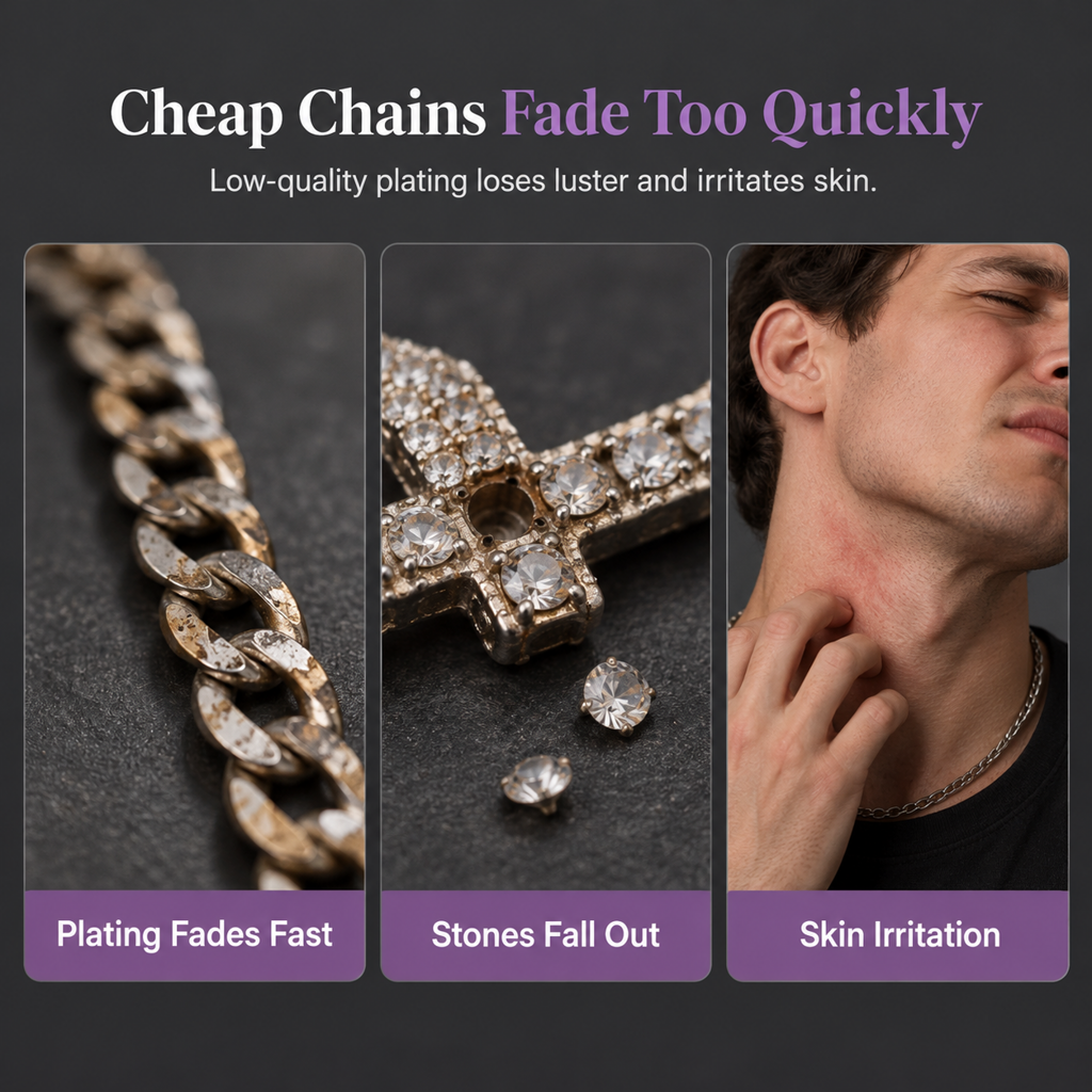 📢📢50% OFF !! ⏰Hip Hop Double Layer Baguette Rhinestone Cross Brass with Figaro Chain