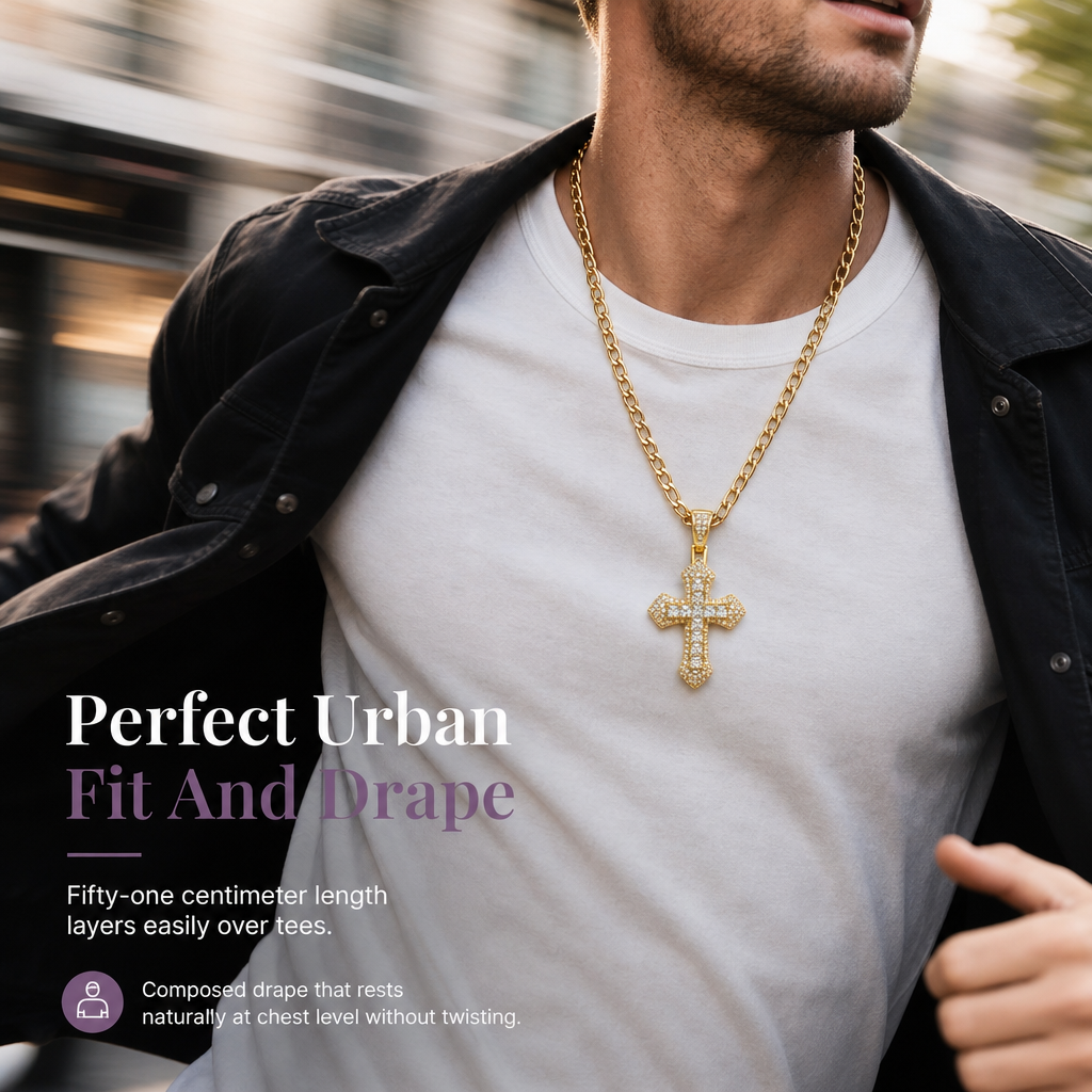 📢📢50% OFF !! ⏰Hip Hop Double Layer Baguette Rhinestone Cross Brass with Figaro Chain