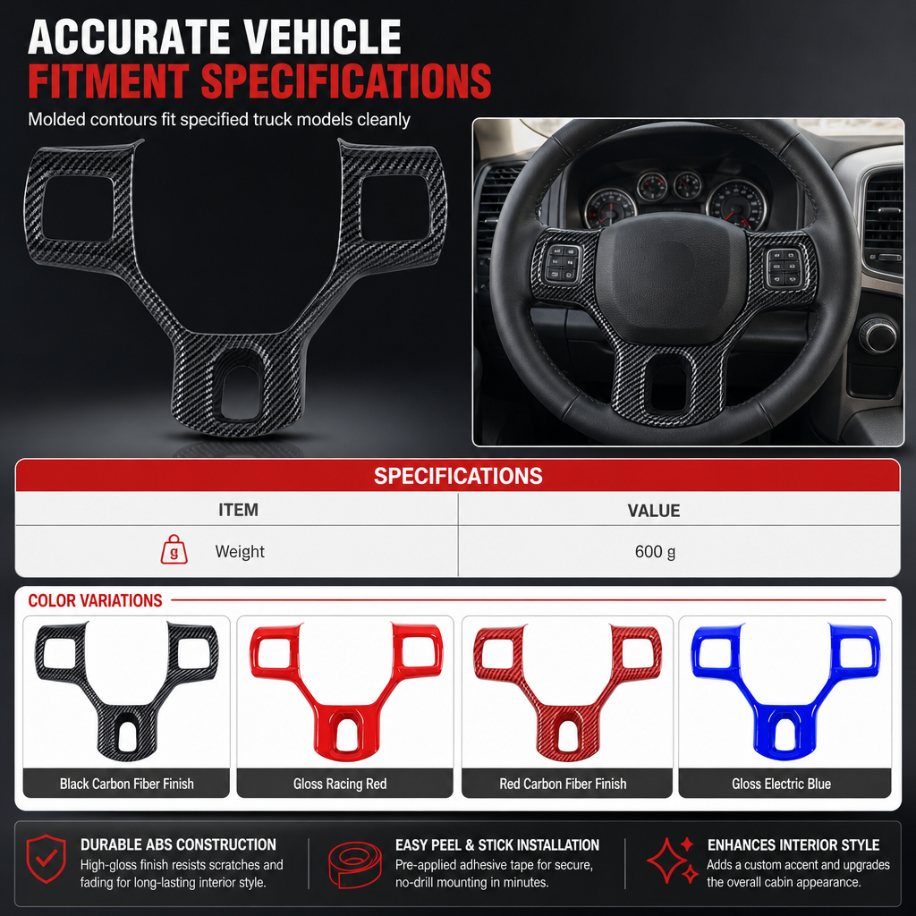 Car Steering Wheel Cover Trim Interior Decoration Accessories for 1500 2500 3500 Pickup Trucks
