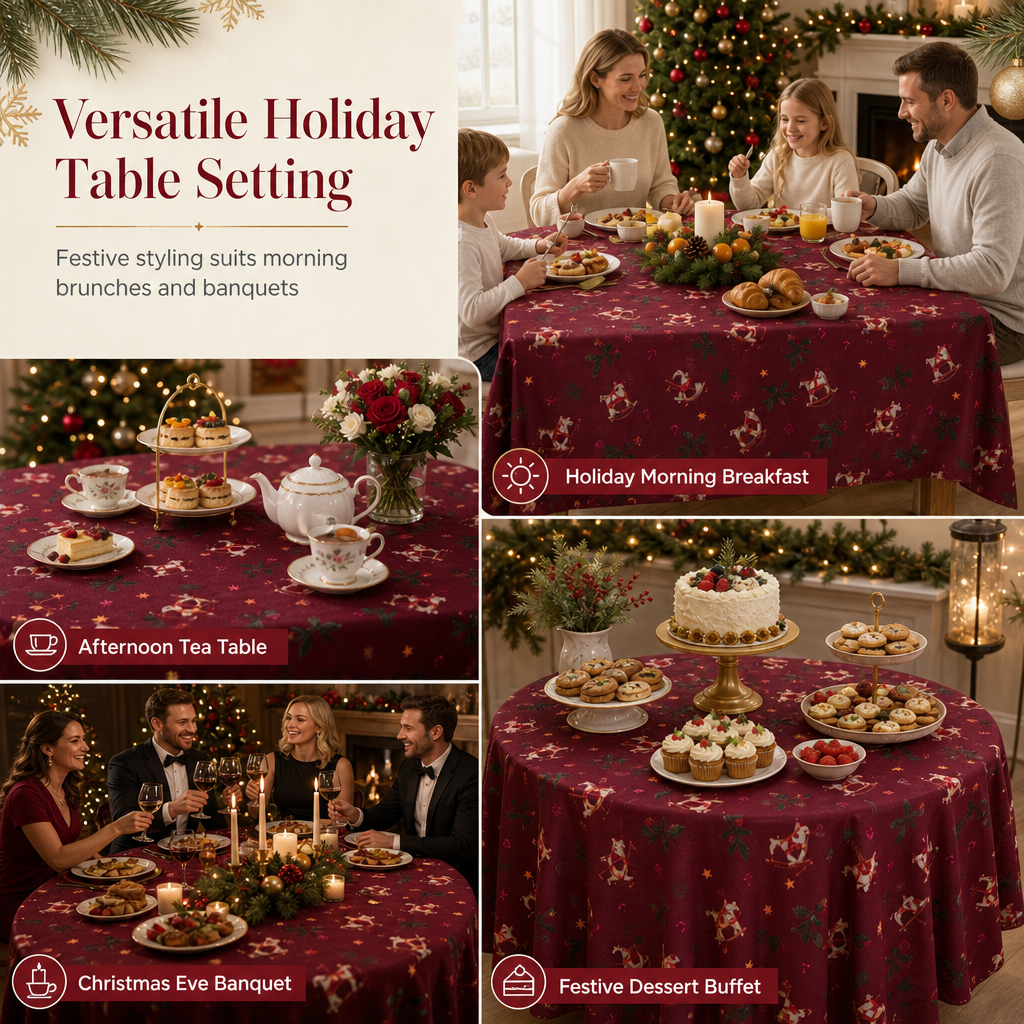 ⏳Time-Limited Special⏰Printed Christmas Tablecloth Festive Holiday Party Table Cover for Home Decoration