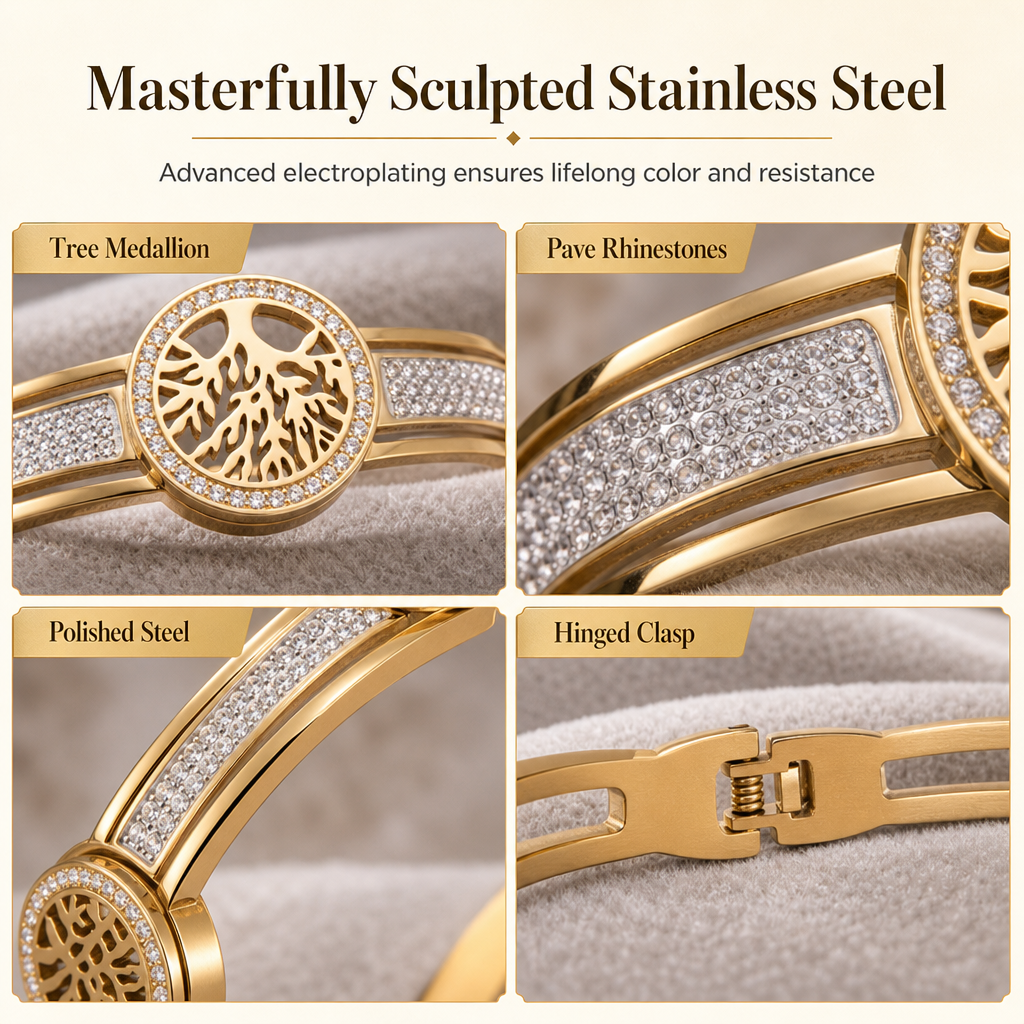 🌸 50% OFF NOW! 🌸Stainless Steel Tree of Life Bangle – Elegant & Sparkling Jewelry🌳✨💎