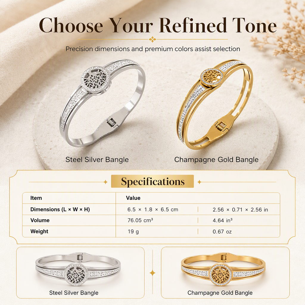 🌸 50% OFF NOW! 🌸Stainless Steel Tree of Life Bangle – Elegant & Sparkling Jewelry🌳✨💎
