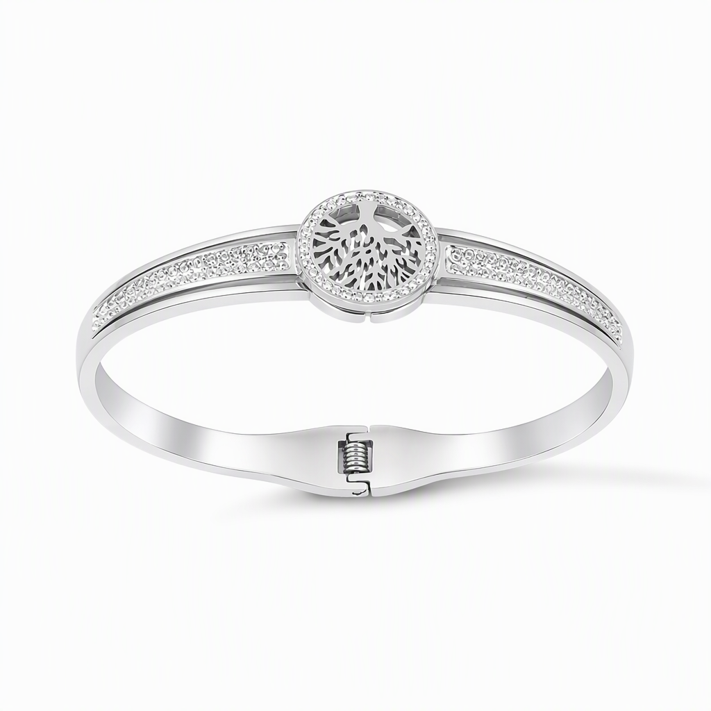 🌸 50% OFF NOW! 🌸Stainless Steel Tree of Life Bangle – Elegant & Sparkling Jewelry🌳✨💎