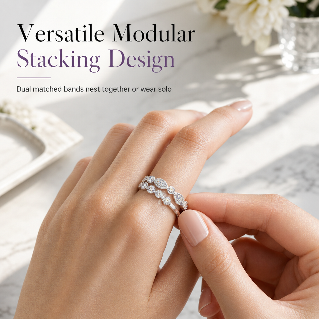 Vintage Full Pavé Zircon Ring Combination Set for Women Stackable Finger Rings