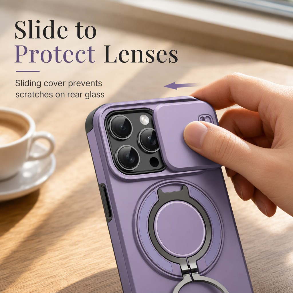 Shockproof Phone Case with Sliding Cover and Kickstand