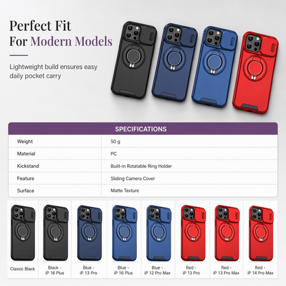 Shockproof Phone Case with Sliding Cover and Kickstand