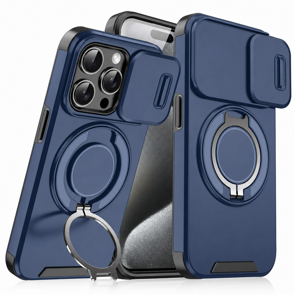 Shockproof Phone Case with Sliding Cover and Kickstand