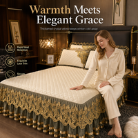 Quilted Velvet Bed Skirt with Lace Trim and Non-Slip Design