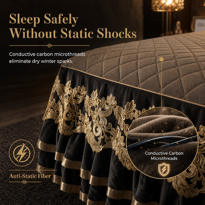 Quilted Velvet Bed Skirt with Lace Trim and Non-Slip Design