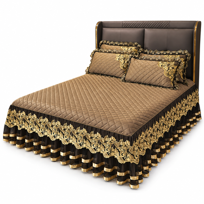 Quilted Velvet Bed Skirt with Lace Trim and Non-Slip Design