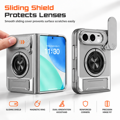 📢📢50% OFF !! ⏰📱 Fold Case: Sliding Lens Cover, Dual Kickstand, Magnetic, Shockproof Armor