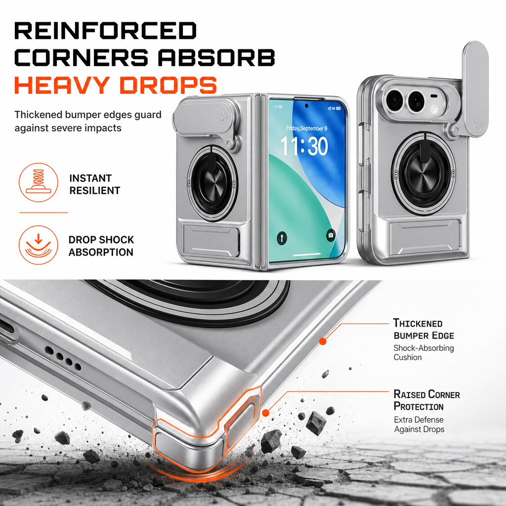 📢📢50% OFF !! ⏰📱 Fold Case: Sliding Lens Cover, Dual Kickstand, Magnetic, Shockproof Armor