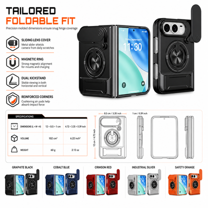 📢📢50% OFF !! ⏰📱 Fold Case: Sliding Lens Cover, Dual Kickstand, Magnetic, Shockproof Armor