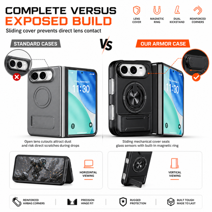 📢📢50% OFF !! ⏰📱 Fold Case: Sliding Lens Cover, Dual Kickstand, Magnetic, Shockproof Armor