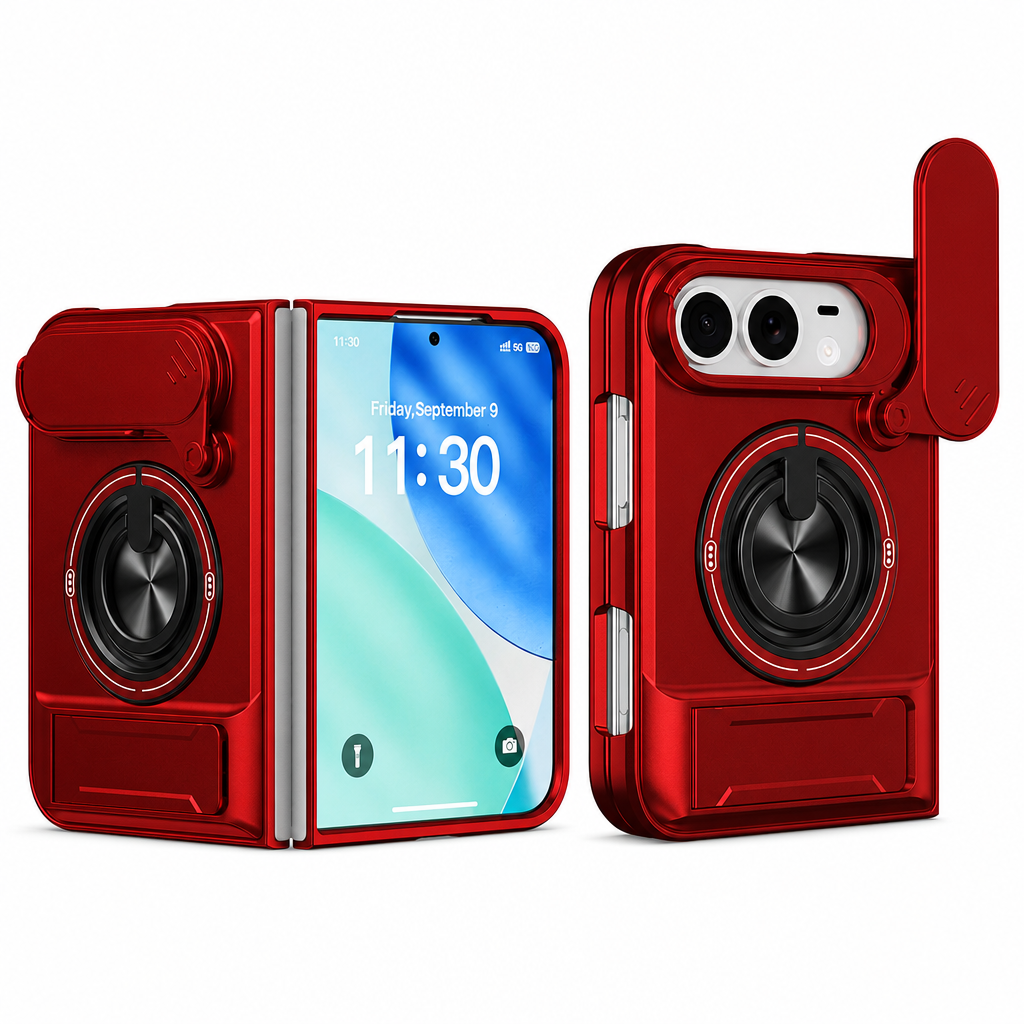 📢📢50% OFF !! ⏰📱 Fold Case: Sliding Lens Cover, Dual Kickstand, Magnetic, Shockproof Armor