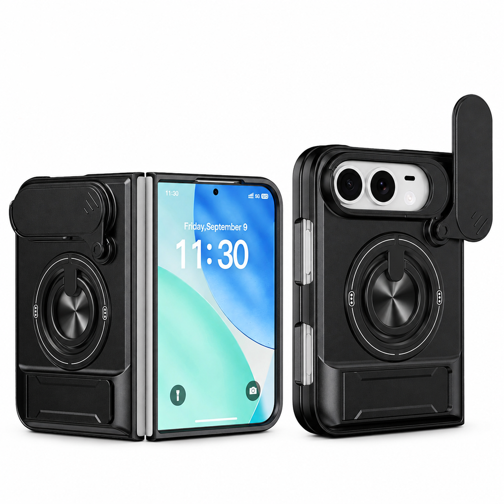 📢📢50% OFF !! ⏰📱 Fold Case: Sliding Lens Cover, Dual Kickstand, Magnetic, Shockproof Armor
