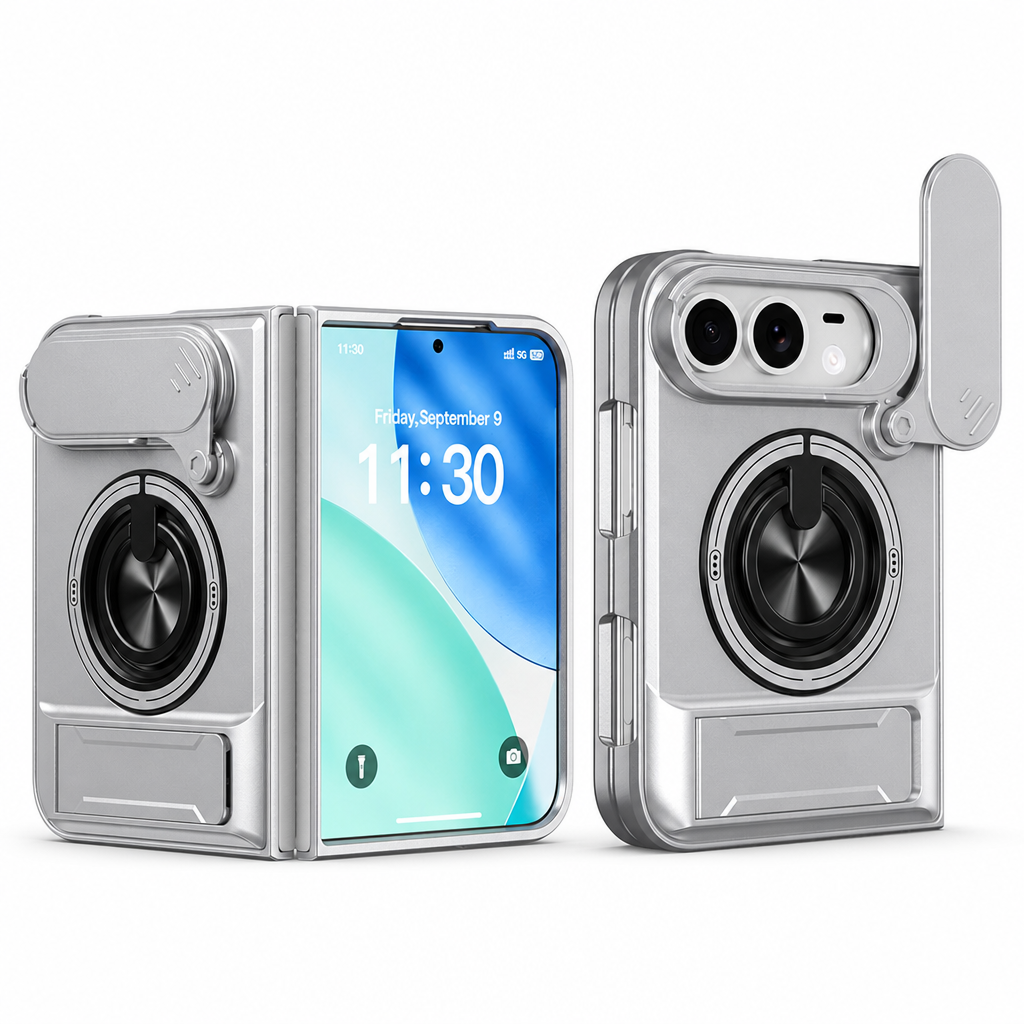 📢📢50% OFF !! ⏰📱 Fold Case: Sliding Lens Cover, Dual Kickstand, Magnetic, Shockproof Armor