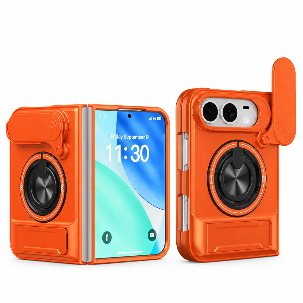 📢📢50% OFF !! ⏰📱 Fold Case: Sliding Lens Cover, Dual Kickstand, Magnetic, Shockproof Armor