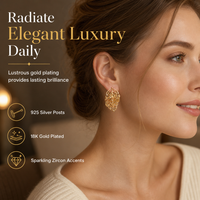 📢📢 50% OFF✨18K Gold-Plated Double Leaf Earrings – Sparkling CZ, Two-Way Wear Design