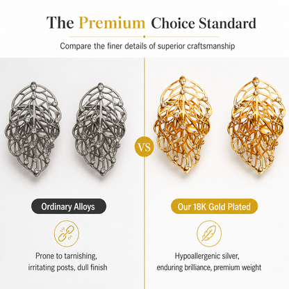 📢📢 50% OFF✨18K Gold-Plated Double Leaf Earrings – Sparkling CZ, Two-Way Wear Design