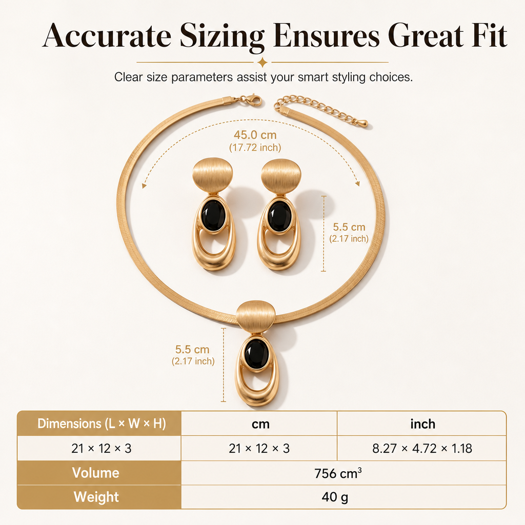 📢📢50% OFF !! ⏰ Vintage Brushed Gold and Black Gemstone and Earring Set Elegant Choker Jewelry Set for Banquets and Parties