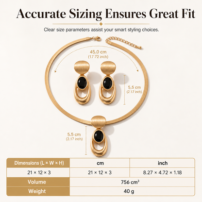 📢📢50% OFF !! ⏰ Vintage Brushed Gold and Black Gemstone and Earring Set Elegant Choker Jewelry Set for Banquets and Parties