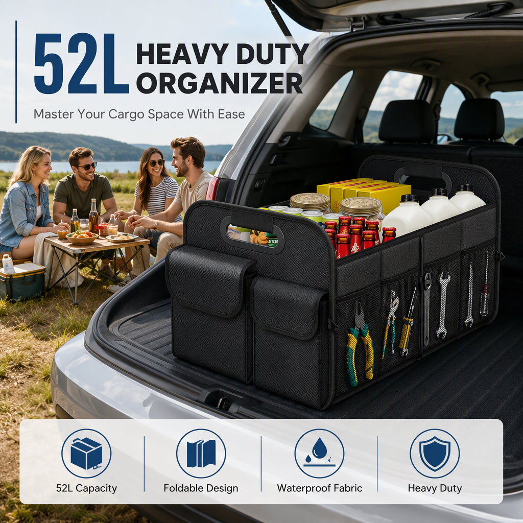 🔥 50% OFF 🚗 Large-Capacity Waterproof Foldable Car Trunk Organizer – Collapsible Storage Box for SUV & Sedan 🧳✨