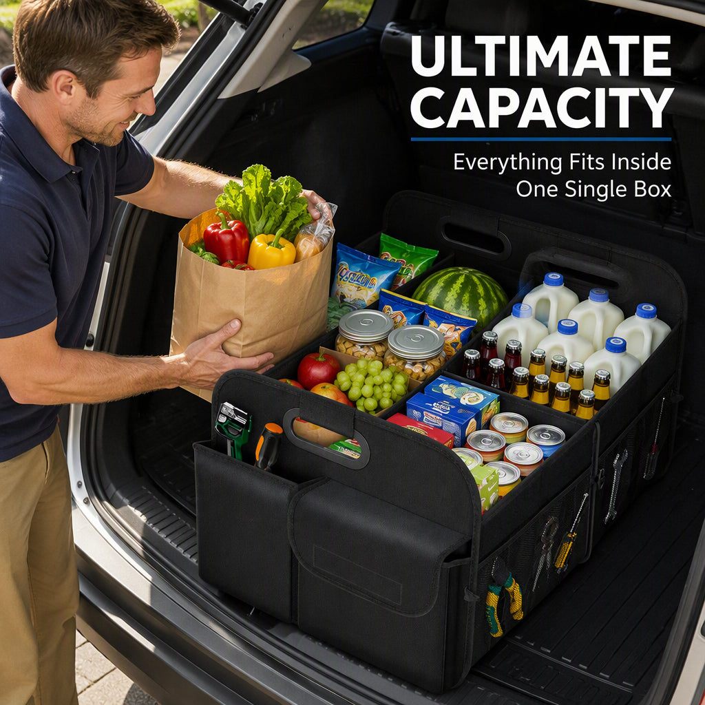 🔥 50% OFF 🚗 Large-Capacity Waterproof Foldable Car Trunk Organizer – Collapsible Storage Box for SUV & Sedan 🧳✨