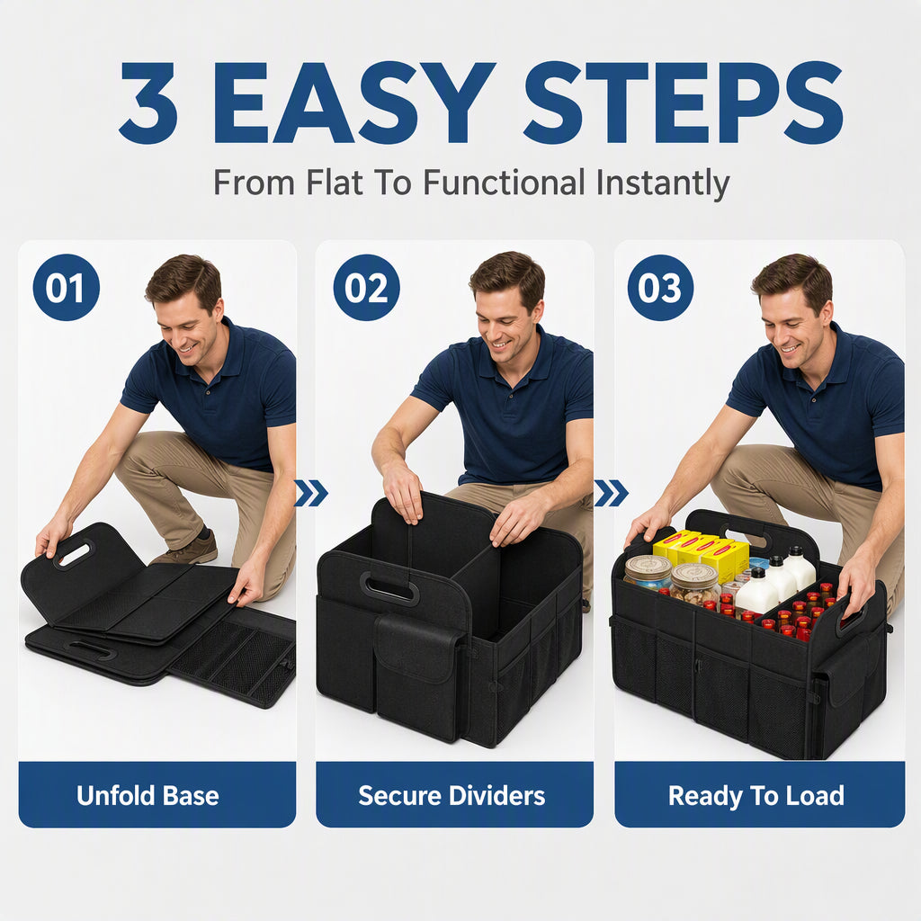 🔥 50% OFF 🚗 Large-Capacity Waterproof Foldable Car Trunk Organizer – Collapsible Storage Box for SUV & Sedan 🧳✨