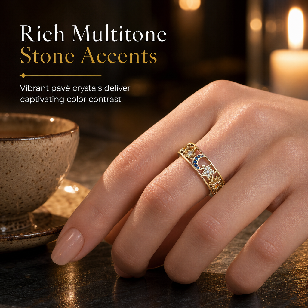 Women's Celestial Sun Moon and Star Hollow Out Ring