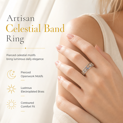 Women's Celestial Sun Moon and Star Hollow Out Ring