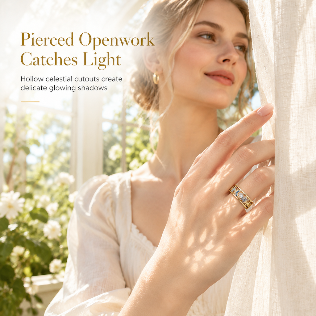 Women's Celestial Sun Moon and Star Hollow Out Ring