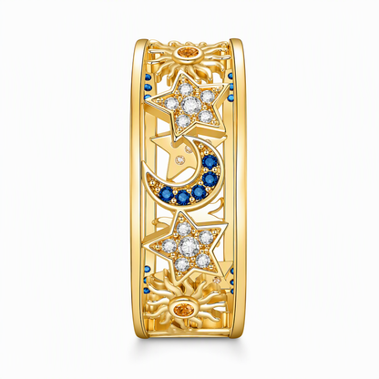 Women's Celestial Sun Moon and Star Hollow Out Ring