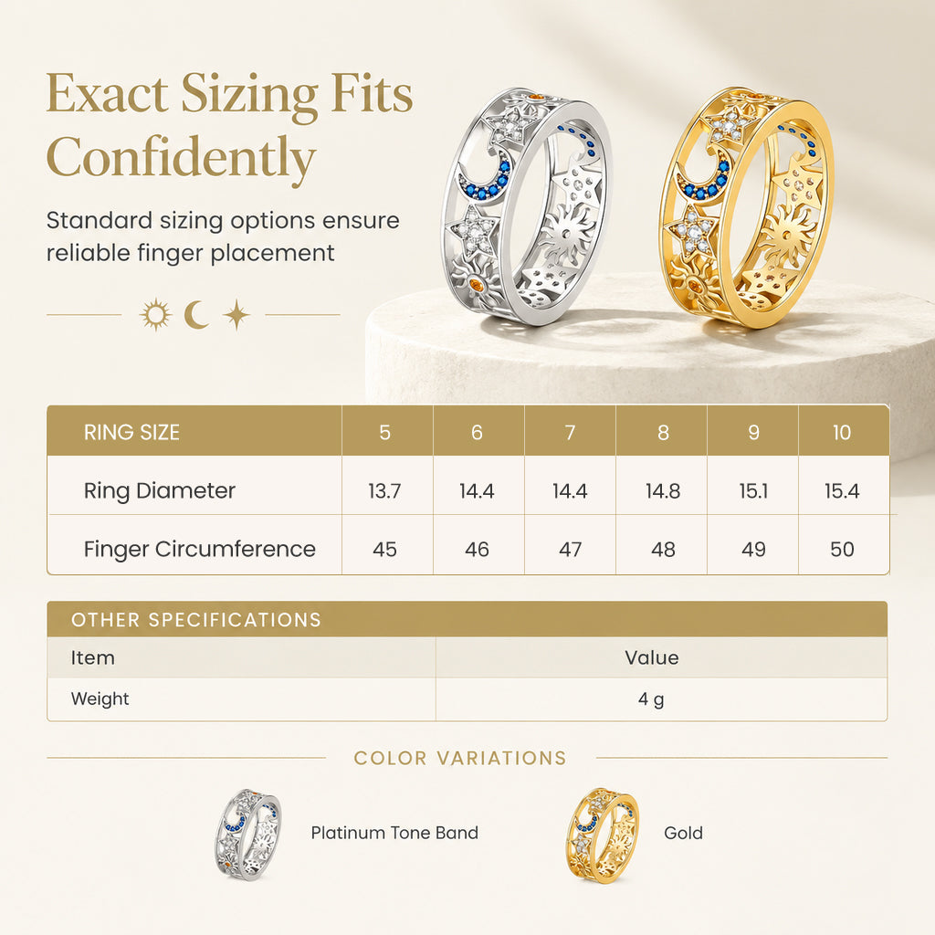 Women's Celestial Sun Moon and Star Hollow Out Ring