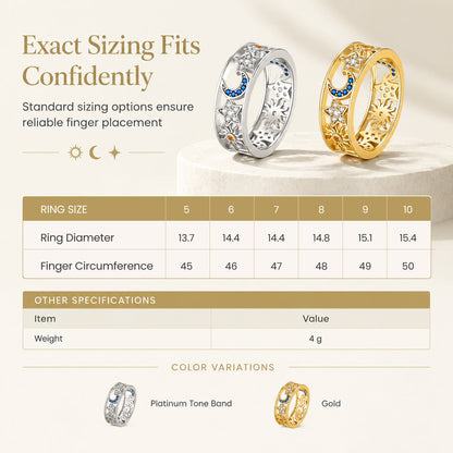 Women's Celestial Sun Moon and Star Hollow Out Ring
