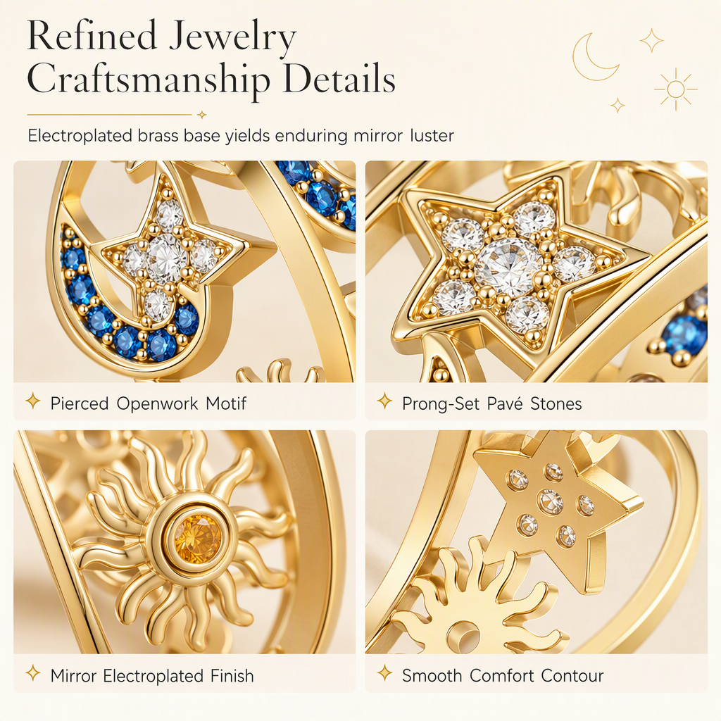 Women's Celestial Sun Moon and Star Hollow Out Ring